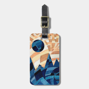 Moon and Mountains Orange and Blue Luggage Tag