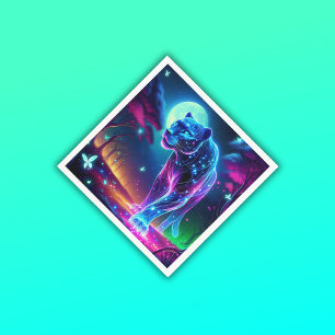Moon and Panther Holographic Neon Colourful   Napkin