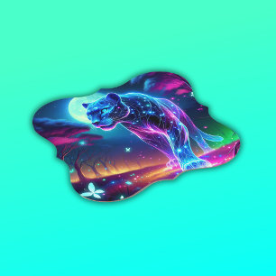 Moon and Panther Holographic Neon Colourful   Paper Coaster