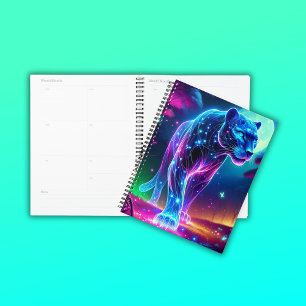 Moon and Panther Holographic Neon Colourful Planner