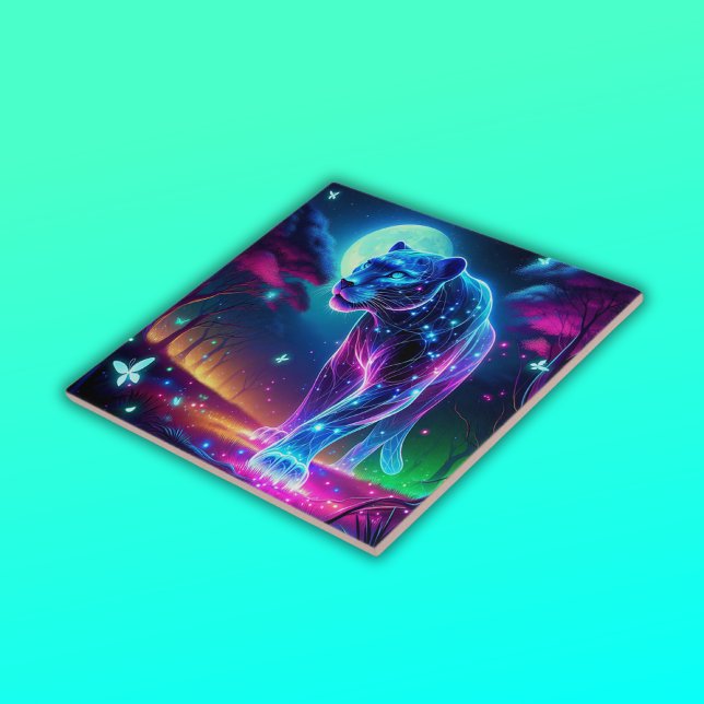 Moon and Panther Holographic Neon Colourful | Tile (Creator Uploaded)