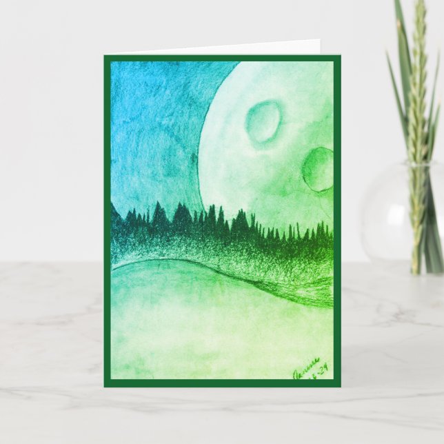 Moon and Planet - green Note Card (Front)