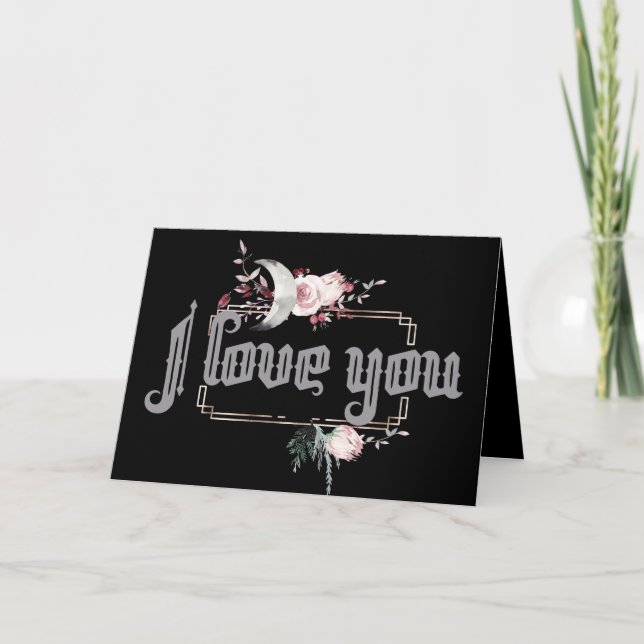 Moon And Raven Watercolor Valentine's Card (Front)