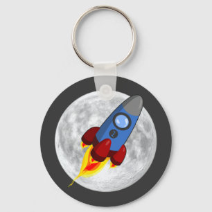 Moon and Rocket Keychain (keyring)