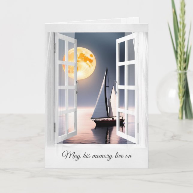 Moon and Sailboat In Window Sympathy Card (Front)