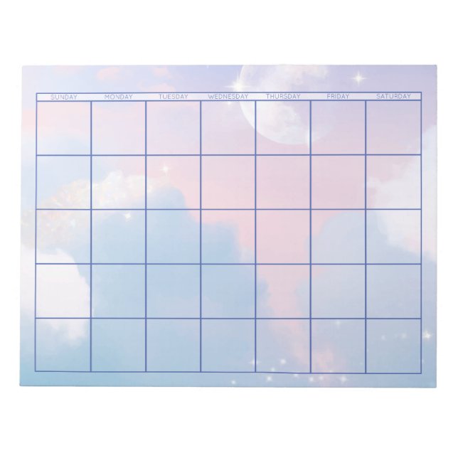 Moon and Sky Aesthetic Blank Calendar Notepad (Front)