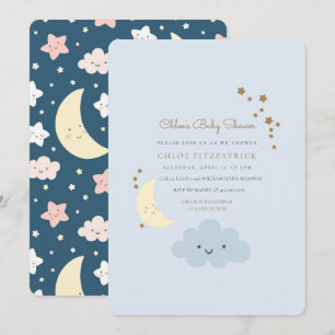 Moon and Star Baby Shower Invitation Blue