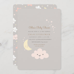 Moon and Star Baby Shower Invitation Grey