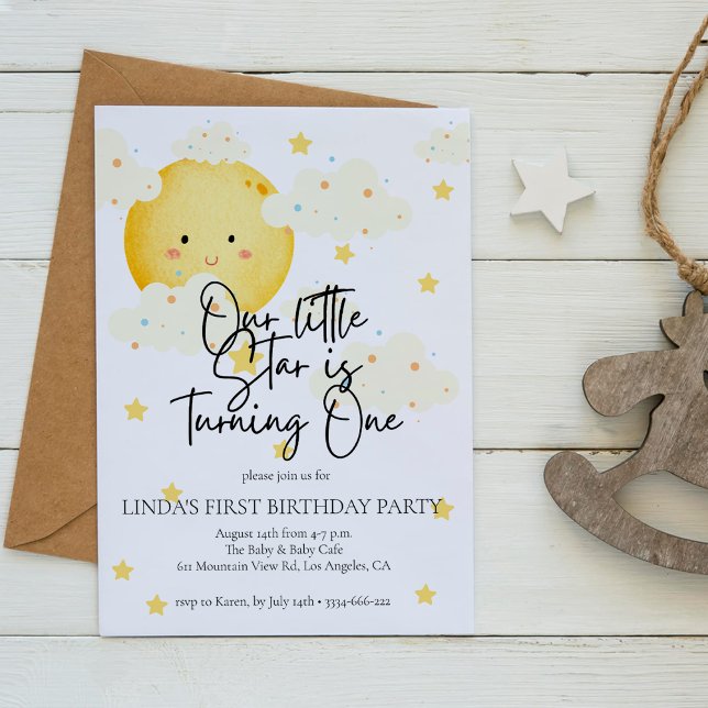 Moon and Stars  1st Birthday Invitation (Creator Uploaded)