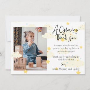 Moon and Stars 1st Birthday Photo Thank you Card 