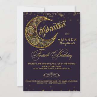 Moon and Stars 40th Birthday Party Invitation