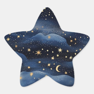 Moon and stars, a bright night, star sticker