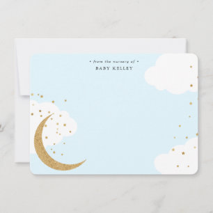Moon and Stars, Baby Blue Personalised Flat Card