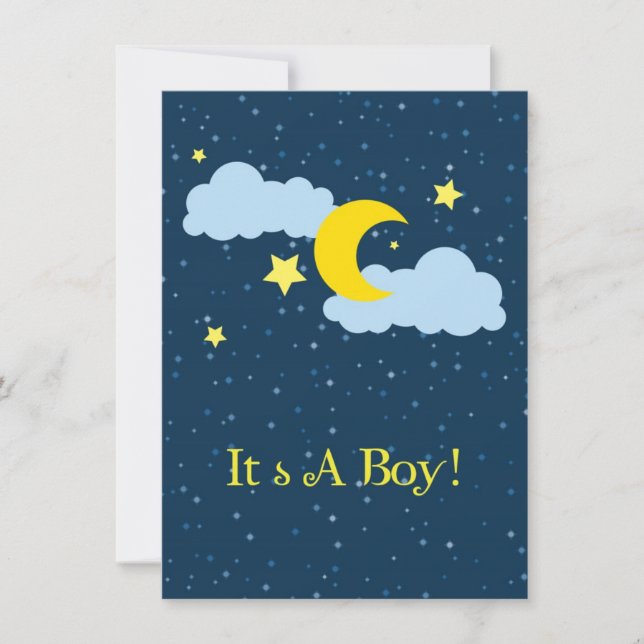 Moon and Stars Baby Boy Shower Invitation (Front)