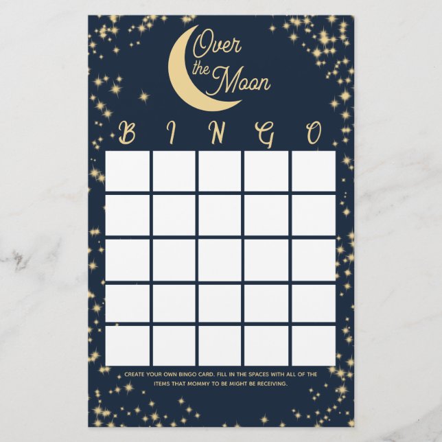 Moon and Stars Baby Shower Bingo Stationery (Front)