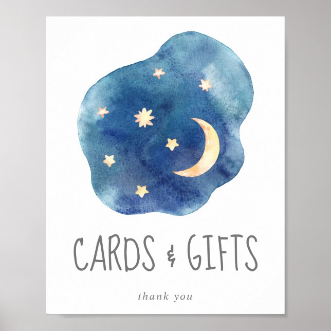 Moon and Stars Baby Shower Cards and Gifts Sign (Front)