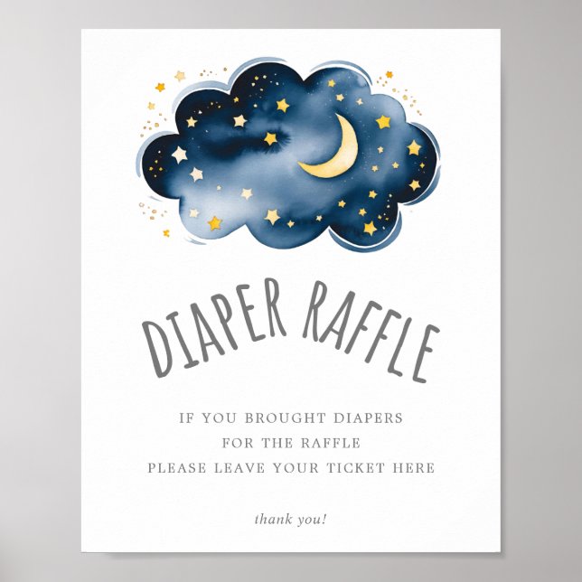 Moon and Stars Baby Shower Diaper Raffle Sign (Front)