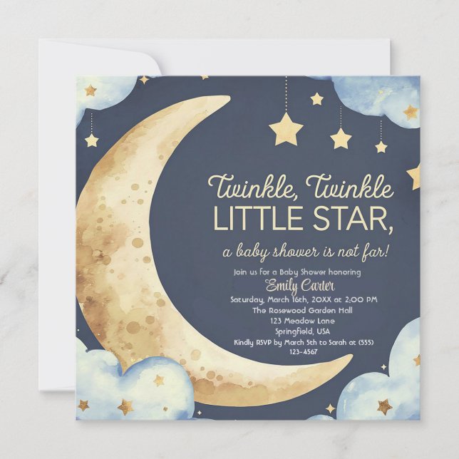 Moon and Stars Baby Shower - Dreamy Nighttime Invitation (Front)