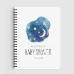 Moon and Stars Baby Shower Gift List Notebook<br><div class="desc">This moon and stars baby shower gift list notebook is perfect for a simple baby shower. The modern whimsical design features a navy blue watercolor cloud shape with a yellow quarter moon and stars. Personalise with the name of the mum-to-be.</div>