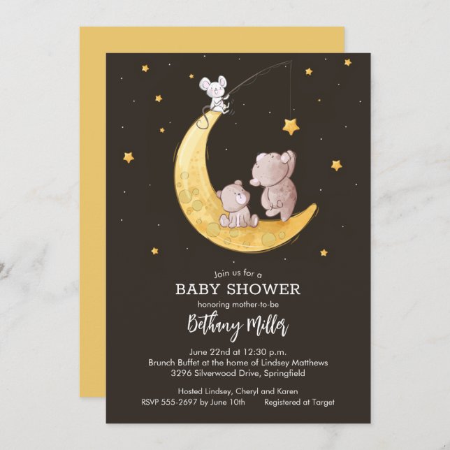 Moon and Stars Baby Shower Invitation (Front/Back)