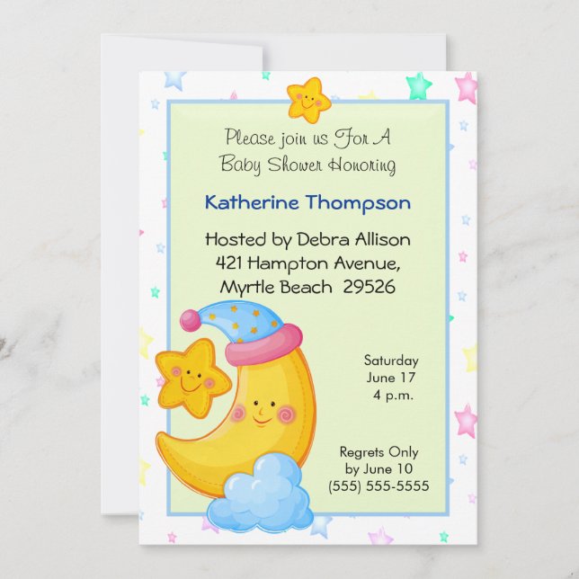 Moon and Stars Baby Shower Invitations (Front)