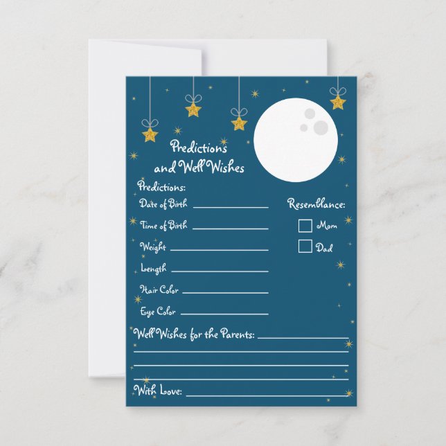 Moon and Stars Baby Shower Predictions & Well Wish Invitation (Front)