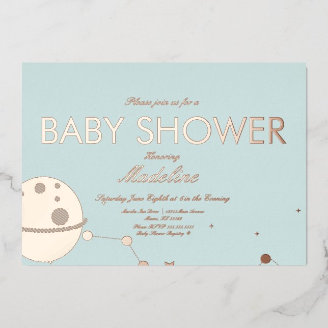 Moon and Stars Baby Shower Pressed Foil In Foil  (Front)