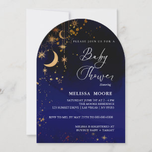 Moon And Stars Baby Shower Royal Blue Invitation
