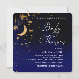 Moon And Stars Baby Shower Royal Blue Square Invitation