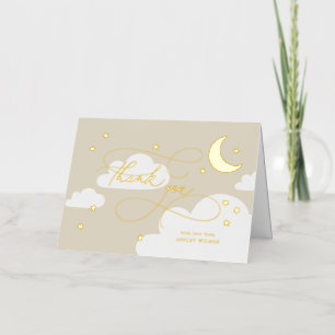 Moon and Stars Beige Script Baby Thank You Foil Greeting Card