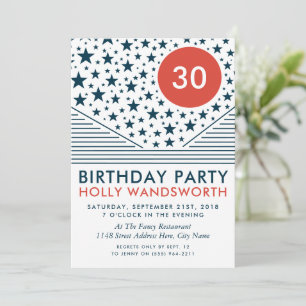 Moon and Stars, Blood Orange, Birthday Party Invitation