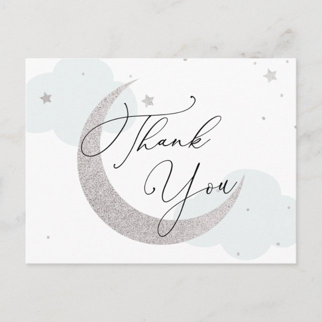 Moon and Stars Blue Baby Shower Thank You Postcard (Front)