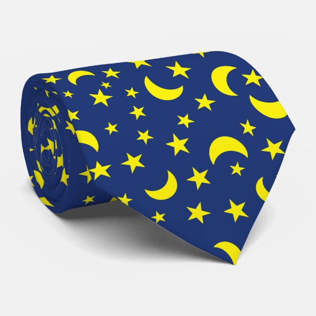 Moon and Stars Blue Background Tie (Rolled)