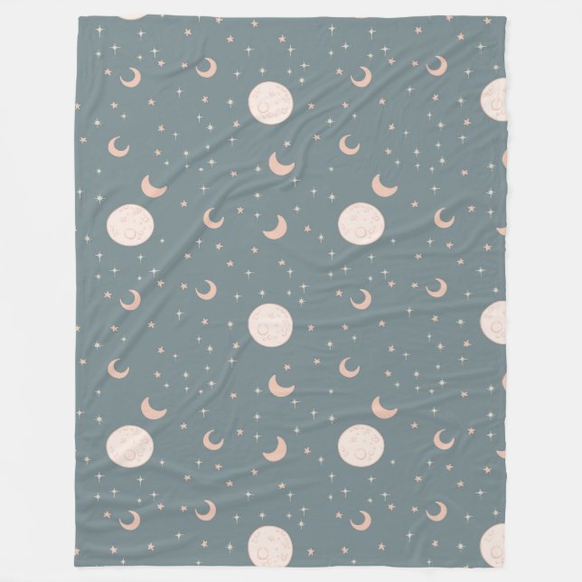 Moon and stars - blue fleece blanket (Front)