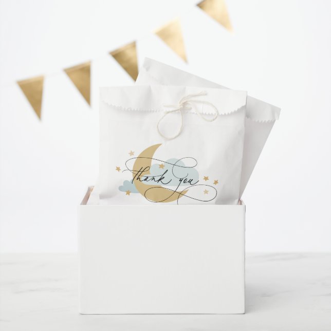 Moon and Stars Blue Script Baby Shower Thank You C Favour Bags (Party)