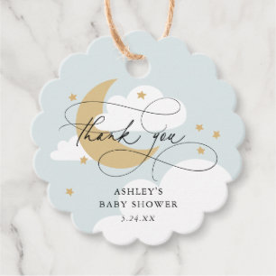 Moon and Stars Blue Script Baby Shower Thank You Favour Tags