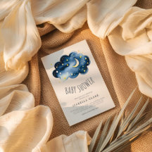 Moon and Stars Boy Baby Shower Invitation