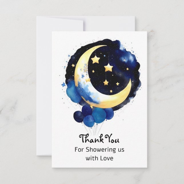Moon and Stars Boy Baby Shower Night Sky Thank You Card (Front)