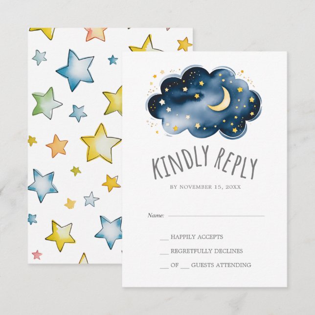 Moon and Stars Boy Baby Shower RSVP Card (Front/Back)