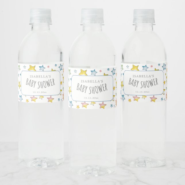 Moon and Stars Boy Baby Shower Water Bottle Label (Bottles)