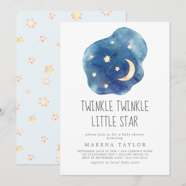 Moon and Stars Boy Twinkle Twinkle Little Star Invitation (Front/Back)