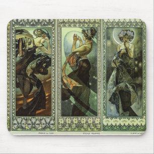 Moon and Stars by Alphonse Mucha Mouse Mat