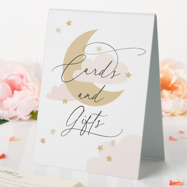 Moon and Stars Cards and Gifts Sign Pink Gold (In SItu (Wedding))
