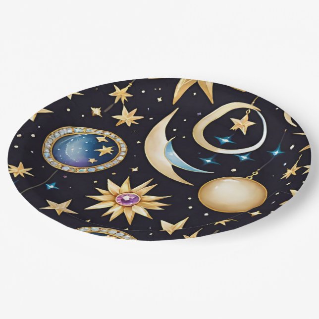 Moon And Stars Celestial   Paper Plate (Angled)