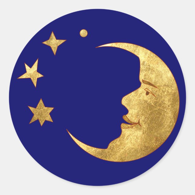 Moon and Stars Classic Round Sticker (Front)