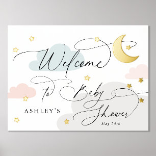 Moon and Stars Clouds Colourful Welcome Baby Showe Foil Prints