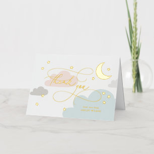 Moon and Stars Colourful Script Baby Thank You Foil Greeting Card