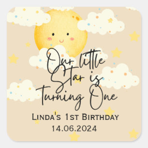 Moon and Stars Cream 1st Birthday Thank You Square Sticker