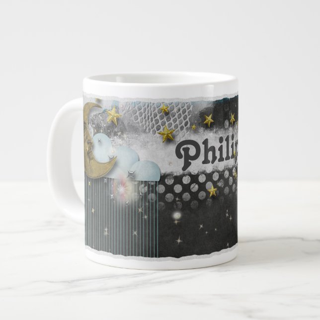 Moon and Stars Custom Monogram Jumbo Mug (Front Left)