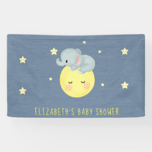 Moon and Stars Cute Elephant Baby Boy Shower Banner
